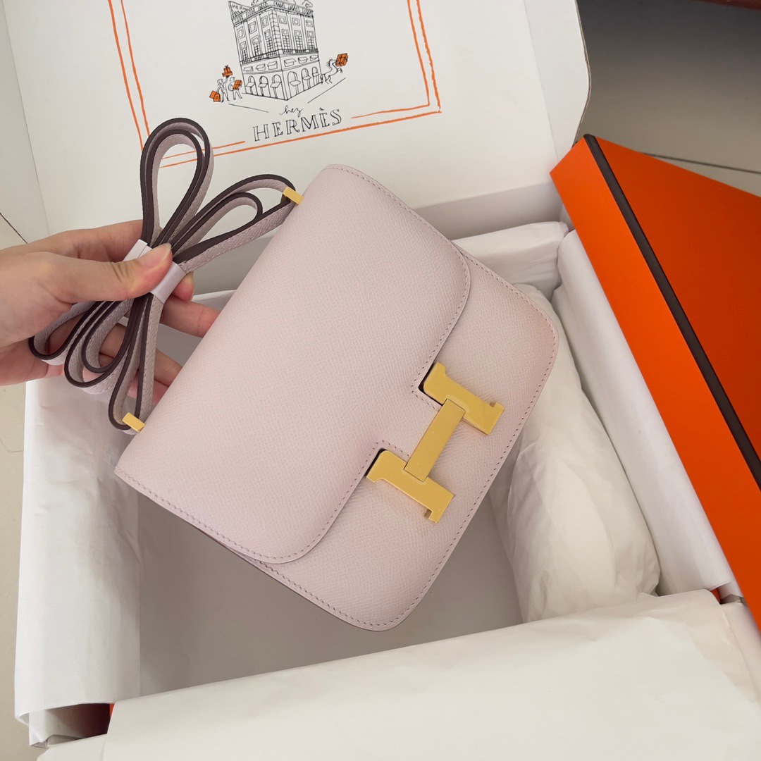 Hermes Constance 18 Mini Shoulder Bag In Rose Eglantine Epsom Leather